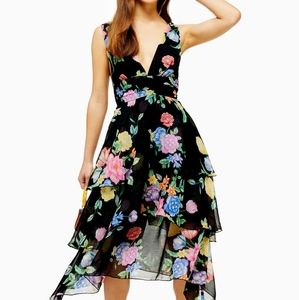 Topshop Black Floral Pinafore Midi Dress NEW